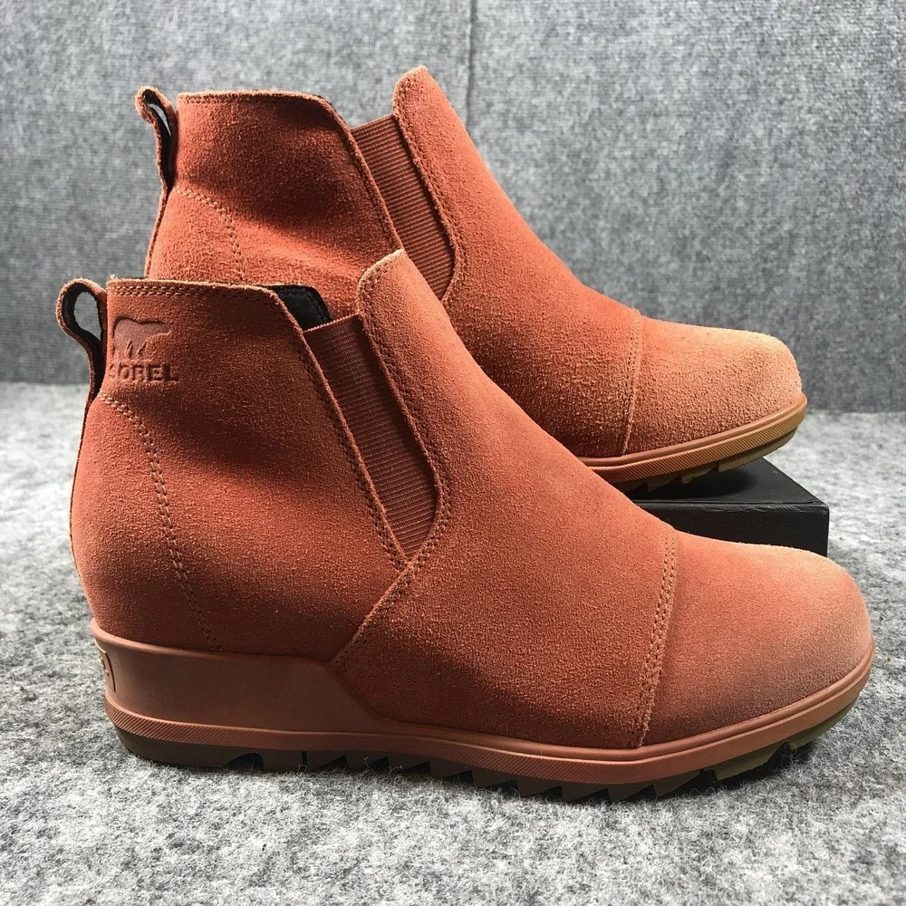 Sorel Boots‎ Womens 9.5 Orange Suede Wedge Chelsea Ankle Booties NL4910-849